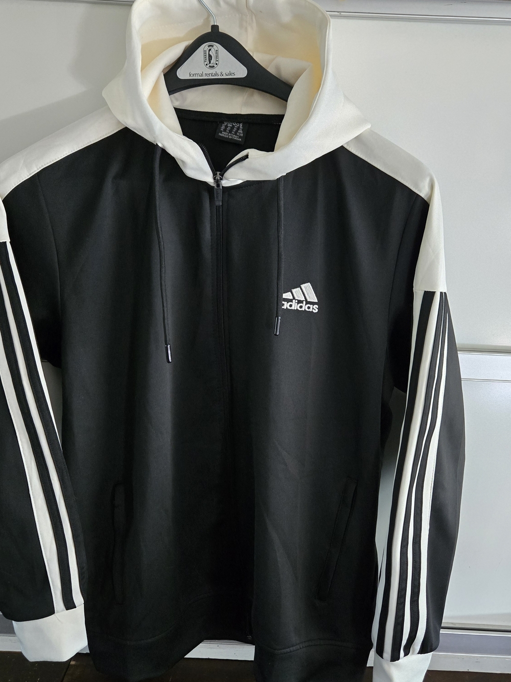 Adidas Men's 3-Stripes Full-Zip Black Cream Hoodie Size XL